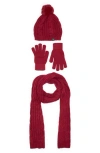 Nanette Lepore 3-piece Cable Stitch Scarf, Beanie & Gloves Set In Red