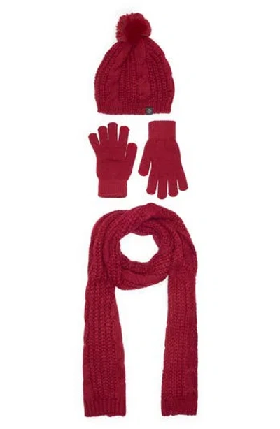 Nanette Lepore 3-piece Cable Stitch Scarf, Beanie & Gloves Set In Red