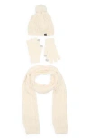 Nanette Lepore 3-piece Cable Stitch Scarf, Beanie & Gloves Set In Neutral