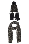 Nanette Lepore 3-piece Metallic Scarf, Beanie & Gloves Set In Black