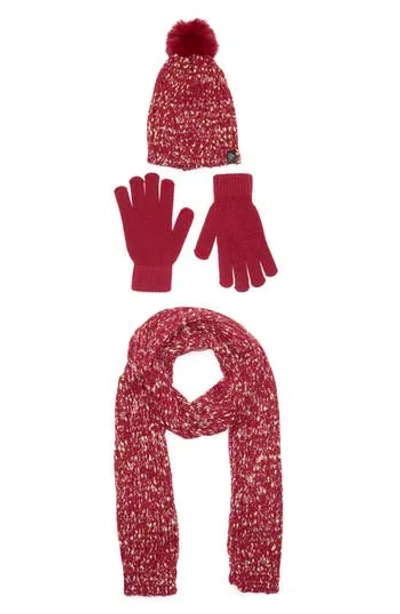 Nanette Lepore 3-piece Metallic Scarf, Beanie & Gloves Set In Red