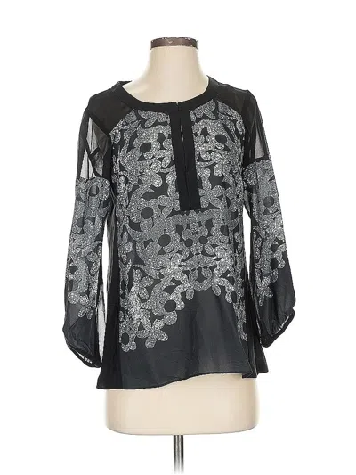 Pre-owned Nanette Lepore 3/4 Sleeve Silk Top Black Keyhole Neckline Tops