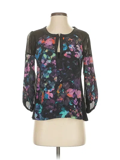 Pre-owned Nanette Lepore 3/4 Sleeve Silk Top Black Keyhole Neckline Tops