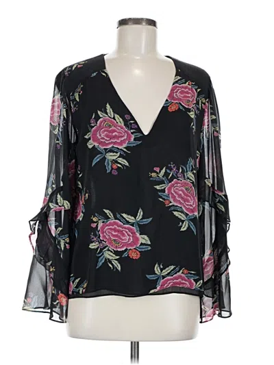 Pre-owned Nanette Lepore 3/4 Sleeve Silk Top Black Plunge Neckline Tops