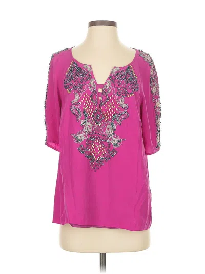 Pre-owned Nanette Lepore 3/4 Sleeve Silk Top Pink Sweetheart Neckline Tops