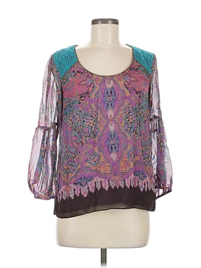 Pre-owned Nanette Lepore 3/4 Sleeve Silk Top Purple Sweetheart Neckline Tops