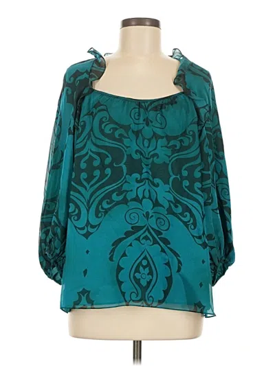 Pre-owned Nanette Lepore 3/4 Sleeve Silk Top Teal Cold Shoulder Neckline Tops