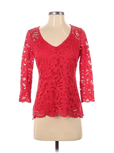 Pre-owned Nanette Lepore 3/4 Sleeve Top Red Sweetheart Neckline Tops