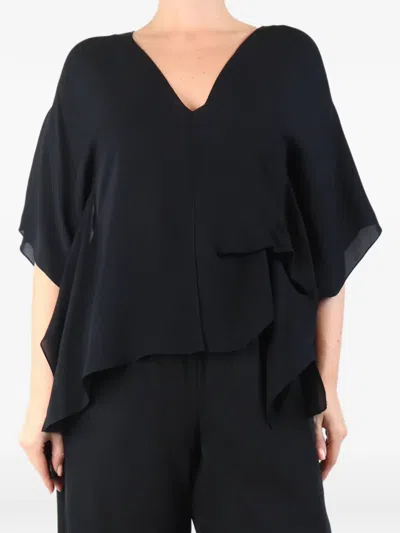 Pre-owned Nanette Lepore Asymmetric V-neck Blouse In Black