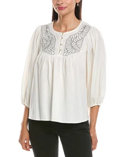 Nanette Lepore Balloon Sleeve Linen-blend Blouse In White