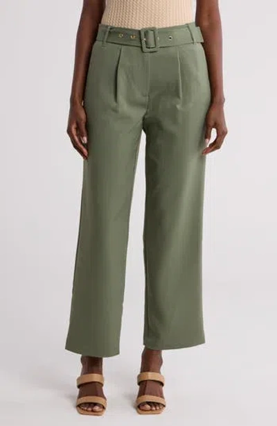 Nanette Lepore Belted Pleated Front Pants In Prairie Sage