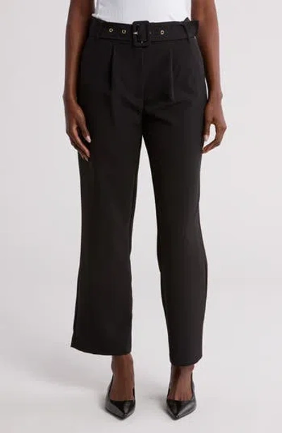 Nanette Lepore Belted Pleated Front Pants In Very Black