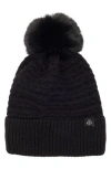 Nanette Lepore Braided Knit Beanie With Faux Fur Pompom In Black