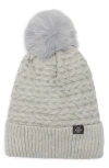Nanette Lepore Braided Knit Beanie With Faux Fur Pompom In Gray