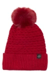 Nanette Lepore Braided Knit Beanie With Faux Fur Pompom In Red