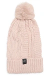 Nanette Lepore Cable Knit Beanie With Faux Fur Pompom In Pink