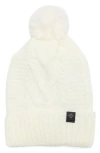 Nanette Lepore Cable Knit Beanie With Faux Fur Pompom In White
