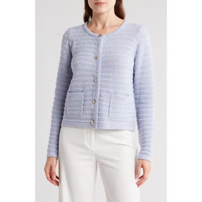 Nanette Lepore Cable Knit Cardigan In Periwinkle/white