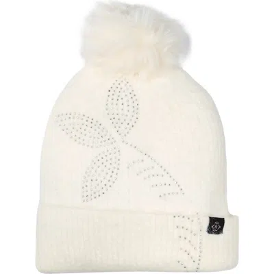 Nanette Lepore Cable Knit Faux Fur Pom Beanie In White