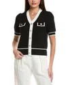 Nanette Lepore Tipped Short Sleeve Sweater In Black