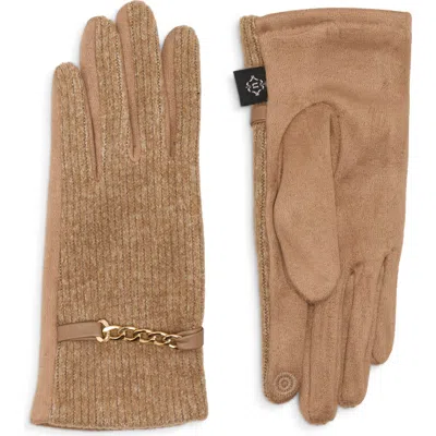 Nanette Lepore Chain Detail Ribbed Tech Gloves In Taupe