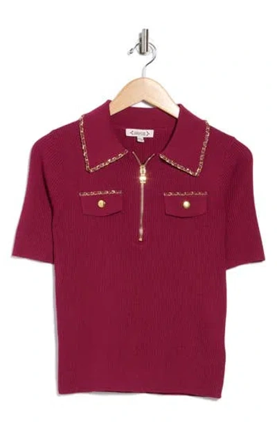 Nanette Lepore Chain Trim Zip Polo In Burgundy