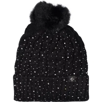 Nanette Lepore Chunky Knit Faux Fur Pom Beanie In Black