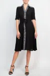 Nanette Lepore Collared Knit Detail Button Down Dress In Black Cream In Black
