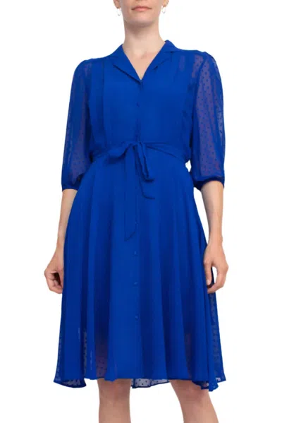 Nanette Lepore Collared Tie Waist Dress In Jay Bird In Multi