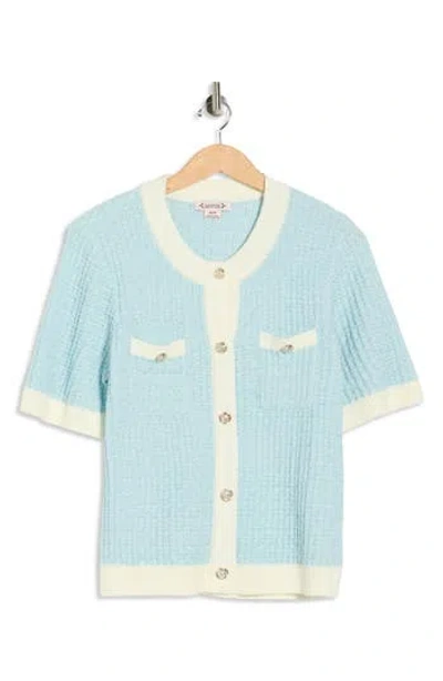 Nanette Lepore Contrast Trim Short Sleeve Sweater In Blue