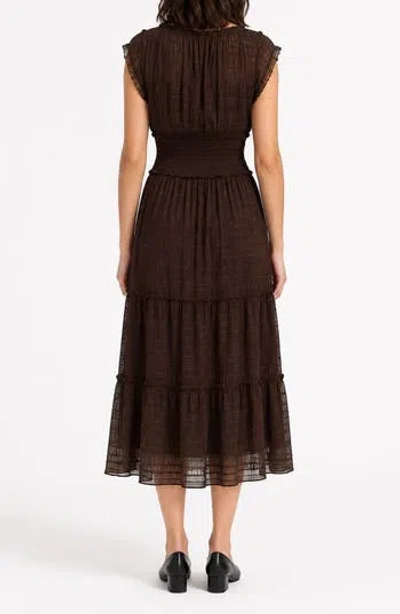 Nanette Lepore Crinkle Mesh Tiered Midi Dress In Brown