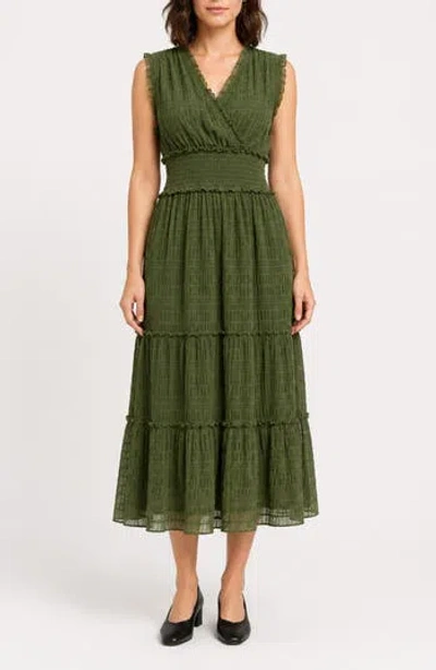 Nanette Lepore Crinkle Mesh Tiered Midi Dress In Green