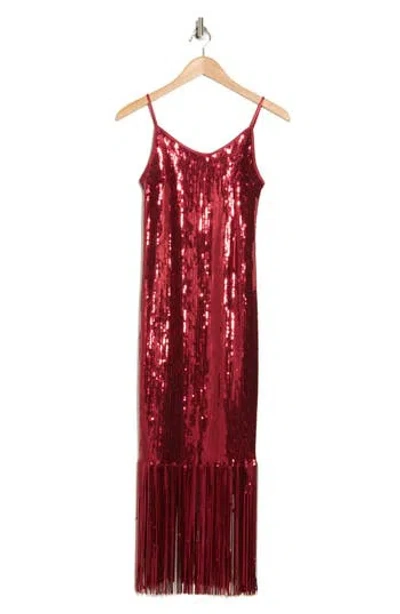 Nanette Lepore Deco Fringe Sequin Dress In Red