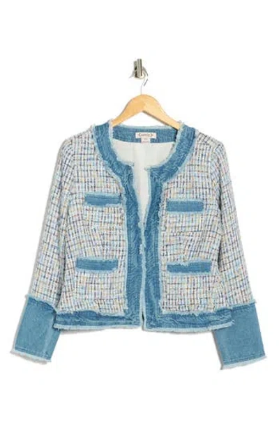 Nanette Lepore Denim Trim Bouclé Crop Jacket In Blue