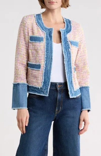 Nanette Lepore Denim Trim Bouclé Crop Jacket In Blue
