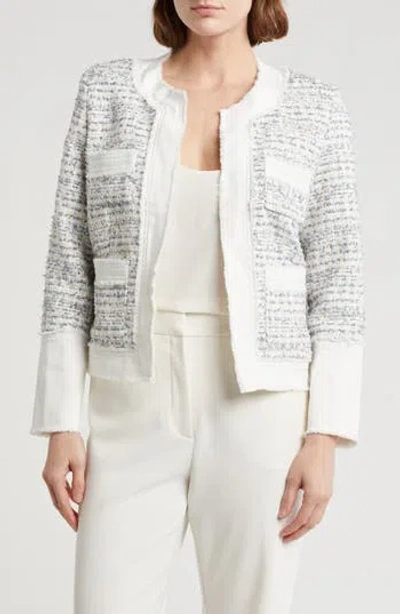 Nanette Lepore Denim Trim Bouclé Tweed Jacket In Multi