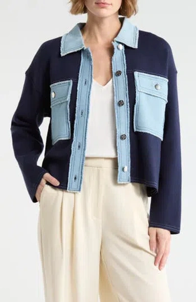 Nanette Lepore Denim Trim Button Front Cardigan In Blue