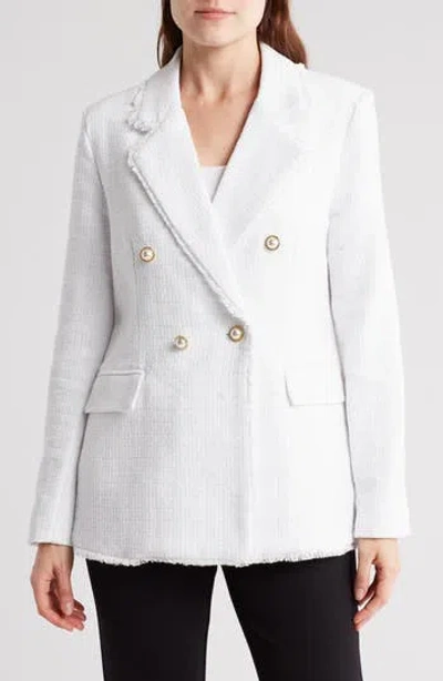 Nanette Lepore Double Breasted Tweed Blazer In White/white
