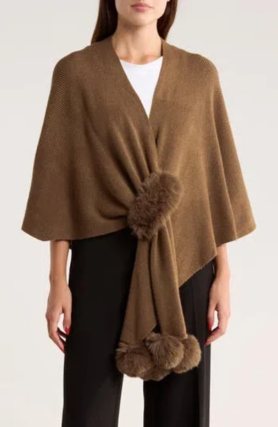 Nanette Lepore Elegant Cropped Pompom Ruana In Brown