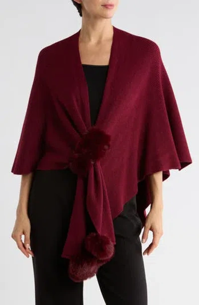 Nanette Lepore Elegant Cropped Pompom Ruana In Burgundy