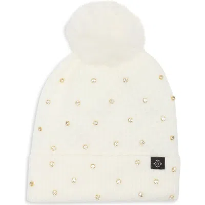 Nanette Lepore Embellished Faux Fur Pom Beanie In White
