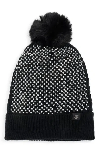 Nanette Lepore Embellished Faux Fur Pompom Beanie In Black