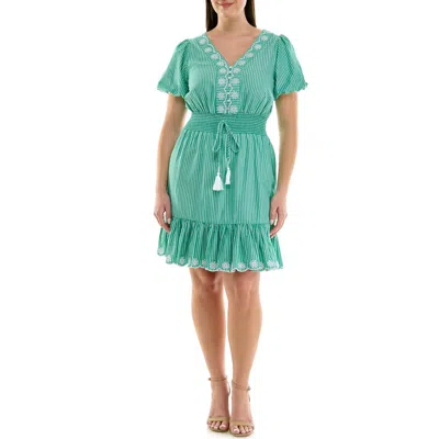 Nanette Lepore Embroidered Eyelet Puff Sleeve Cotton Dress In Green