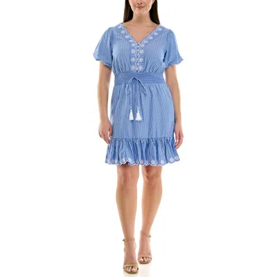 Nanette Lepore Embroidered Eyelet Puff Sleeve Cotton Dress In Blue