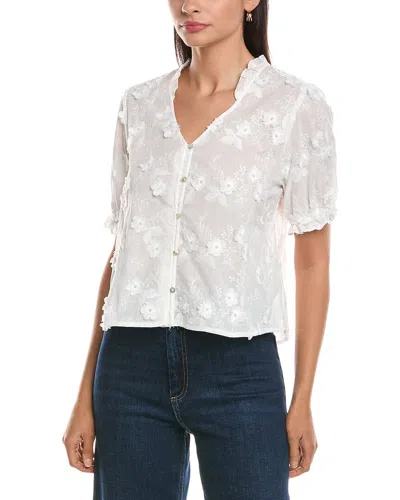 Nanette Lepore Embroidered Floral Applique Blouse In White
