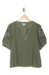 Nanette Lepore Embroidered Puff Sleeve Top In Green