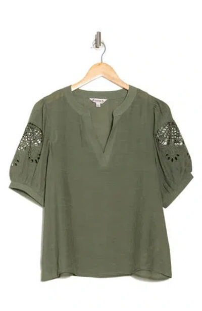 Nanette Lepore Embroidered Puff Sleeve Top In Green