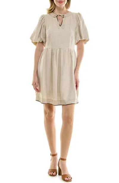 Nanette Lepore Embroidered Short Sleeve Fit & Flare Dress In Neutral