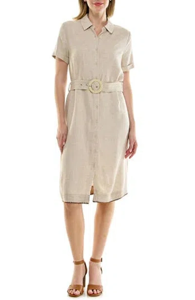 Nanette Lepore Embroidered Short Sleeve Midi Shirtdress In Gray