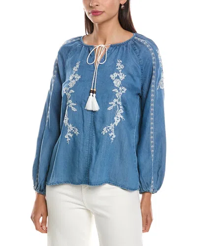 Nanette Lepore Embroidered Tie Neck Blouse In Blue
